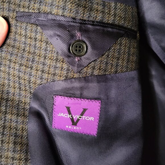 Jack Victor Men’s 44L Wool Blazer Gray Glen Plaid Classic Sport Coat Union Made - Picture 3 of 11